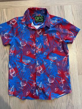 Dixxon Youth Division Red & Blue Tropical Cocktail Print Button-Up